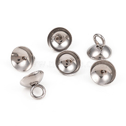 201 Stainless Steel Bead Cap Pendant Bails, for Globe Glass Bubble Cover Pendants, Stainless Steel Color, 7x8mm, Hole: 3mm(STAS-L244-27E-P)