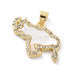 Brass Micro Pave Cubic Zirconia Pendants, Venezuela Map Charms, with Shell, Cadmium Free & Lead Free, Rack Plating, Long-Lasting Plated, Real 18K Gold Plated, 16.5x23x2mm, Hole: 5x3.5mm(KK-Z098-14G)