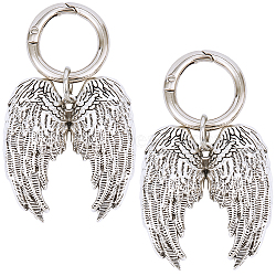 2Pcs Wing Alloy Shoe Charms, with Spring Gate Rings, Boot Shoe Decoration, Antique Silver & Platinum, 70mm(AJEW-CP0006-51)