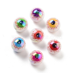 UV Plating Acrylic Beads, Round with Eye, Mixed Color, 15.5x15mm, Hole: 2.5mm(X-OACR-S140-02)