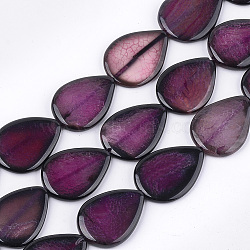 Natural Crackle Agate Beads Strands, Dyed, Teardrop, Dark Orchid, 40~41x29~31x5.5~7mm, Hole: 2mm, about 10pcs/strand, 15.5 inch(G-T121-02B)