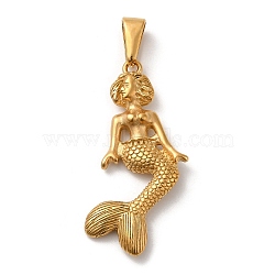 Vacuum Plating 304 Stainless Steel Pendants, Long-Lasting Plated, Mermaid Charm, Golden, 43x24x4.5mm, Hole: 9x4.8mm(STAS-M322-31G)