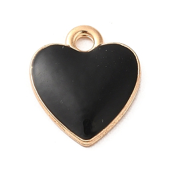 Alloy Enamel Charms, Light Gold, Heart Charm, Black, 12.5x11x1.6mm, Hole: 1.2mm