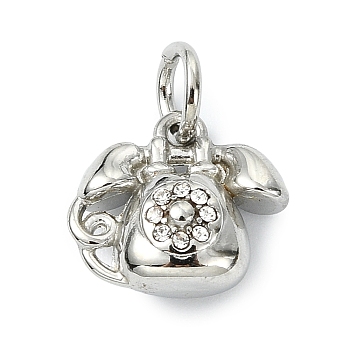 304 Stainless Steel Rhinestone Pendants, Stainless Steel Color, Telephone Charm, 11.5x12.5x5.5mm, Hole: 4mm