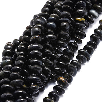 Natural Blue Tiger Eye Beads Strands, Dyed & Heated, Nuggets, 8~11x9~14x1.5~5mm, Hole: 0.8mm, about 74pcs/strand, 15.55''(39.5cm)