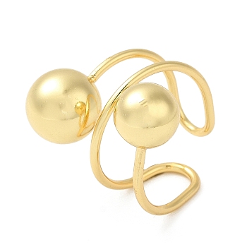 Rack Plating Brass Round Ball Beaded Open Cuff Rings, Cadmium Free & Lead Free, Real 18K Gold Plated, US Size 9 3/4(19.5mm)