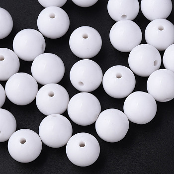 Opaque Acrylic Beads, Round, White, 16x15mm, Hole: 2.8mm, about 220pcs/500g