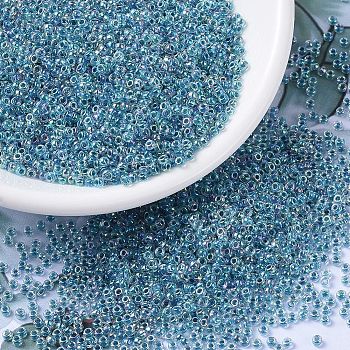 MIYUKI Round Rocailles Beads, Japanese Seed Beads, (RR279) Marine Blue Lined Crystal AB, 11/0, 2x1.3mm, Hole: 0.8mm, about 5500pcs/50g