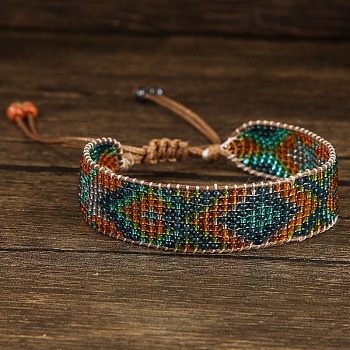 Bohemian Style Glass Bead Braided Bracelets, Ethnic Cord Bracelets for Women, Green, Inner Diameter:  1/4 inch(0.8cm) ~ 3/8 inch(1cm)