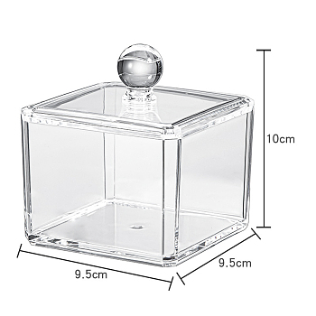 Transparent Plastic Storage Box, for Cotton Swab, Cotton Pad, Beauty Blender, Rectangle, Clear, 9.5x9.5x10cm