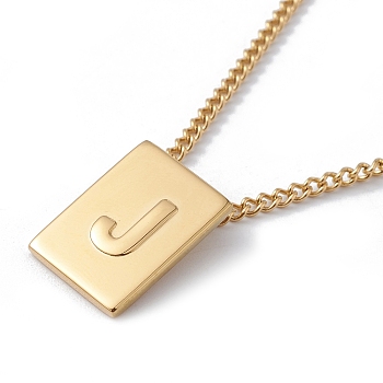Titanium Steel Initial Letter Rectangle Pendant Necklace for Men Women, Golden, Letter.J, 18.11~18.5 inch(46~47cm)