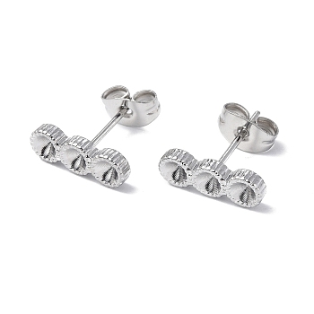 304 Stainless Steel Stud Earring Findings, with Rhinestone Settng and Ear Nuts, Flat Round, Stainless Steel Color, Fit For 2.5mm Rhinetstone, 12.5x4.5mm, Pin: 0.7mm