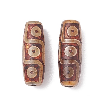 Tibetan Style 9-Eye dZi Beads , Natural Agate Beads, Dyed & Heated, Rice, Coral, 29~30x9~11mm, Hole: 2.5~3mm