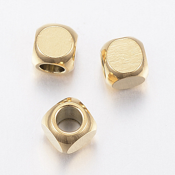Ion Plating(IP) 304 Stainless Steel Beads, Cube, Golden, 4x4x4mm, Hole: 2.5mm