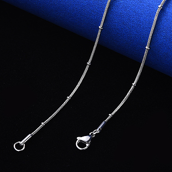 Non-Tarnish 304 Stainless Steel Round Snake Chain Necklace, with Rondelle Beads and Lobster Claw Clasp, Stainless Steel Color, 19.68 inch(50cm)x1.2mm