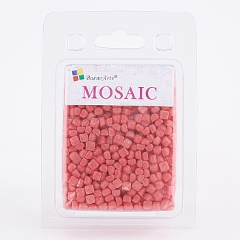 Glass Mosaic Tiles Cabochons, for Crafts Art, Imitation Jade, Square, Indian Red, 4.8x4.8x3.5mm, about 200g/box