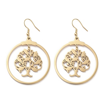 304 Stainless Steel Dangle Earrings, Tree, Golden, 63x40mm