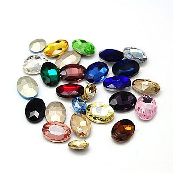 K9 Glass Pointed Back Rhinestone Cabochons, Back Plated, Faceted Oval, Mixed Color, 10x8x5mm, about 288pcs/bag