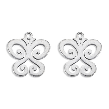 Non-Tarnish 201 Stainless Steel Charms, Butterfly, Stainless Steel Color, 15x13.5x1mm, Hole: 1.2mm