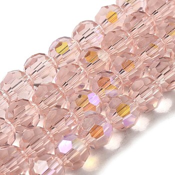 Electroplate Transparent Glass Beads Strands, Faceted, Round, Rainbow Plated, Pink, 8mm, Hole: 1mm, about 66~69pcs/strand, 19.29~19.57 inch(49~49.7cm)
