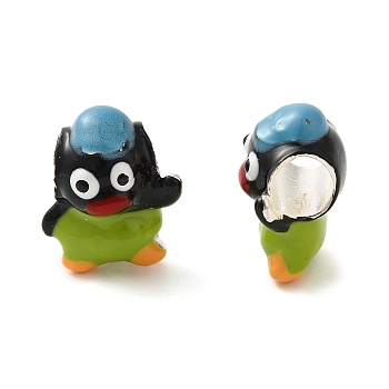 Cartoon Penguin Alloy Enamel European Beads, Large Hole Beads, Olive, 15x12x9mm, Hole: 5mm