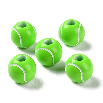 Spray Printed Opaque Acrylic European Beads, Large Hole Beads, Tennis, Lime Green, 11x10mm, Hole: 4mm, about 1000pcs/500g