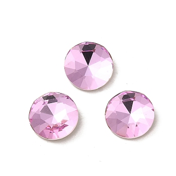 Glass Rhinestone Cabochons, Point Back & Back Plated, Faceted, Flat Round, Light Rose, 8x3mm