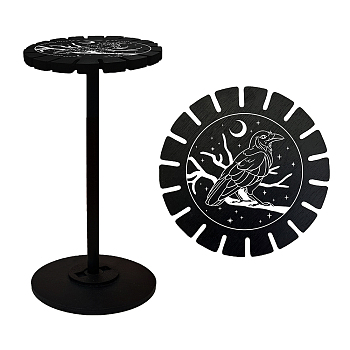 Wooden Wheel, Wooden Display Shelf, Black Holder Stand, Rustic Divination Pendulum Storage Rack, Witch Stuff, Raven Pattern, Wheel: 120x8mm, 2pcs, Studdle: 288x12mm, 1pc