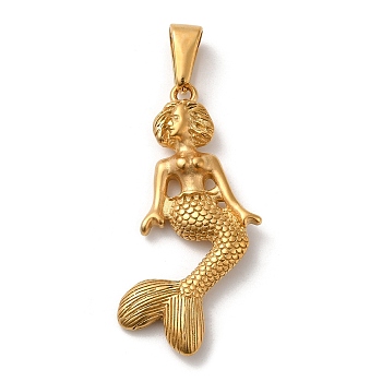 Vacuum Plating 304 Stainless Steel Pendants, Long-Lasting Plated, Mermaid Charm, Golden, 43x24x4.5mm, Hole: 9x4.8mm