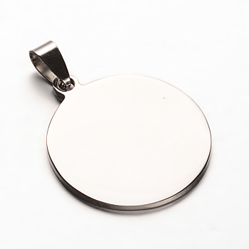 304 Stainless Steel Pendants with 201 Stainless Steel Clasp, Blank Stamping Tag, Flat Round, Stainless Steel Color, 35x30x2mm, Hole: 4x8.5mm