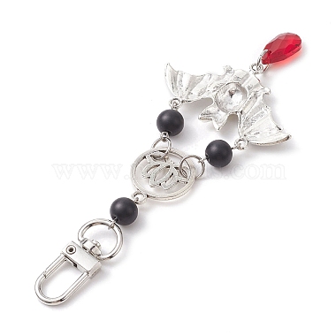 Halloween Alloy Bat & Lotus Pendant Decorations(HJEW-TA00190)-4