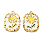304 Stainless Steel Enamel Pendants, Rectangle with Flower, Ion Plating(IP), Real 18K Gold Plated, White, 26x19x2mm, Hole: 1.8mm(STAS-D369-12G)