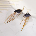 Bohemian Style Feather Dangle Earrings, Golden, BurlyWood, 142mm(FS-WG092BC-04)