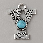 Alloy with Resin Imitation Synthetic Turquoise Pendants, Letter Charms, Antique Silver, Letter Y, 25x19x5mm, Hole: 3mm(FIND-TAC0017-37Y)