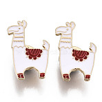 Alloy Brooches, Enamel Pin, with Butterfly Clutches, Llama/Alpaca, Light Gold, White, 27x18x2mm, Pin: 1mm(JEWB-S011-049)