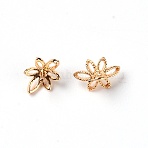 6-Petal Brass Bead Caps, Copper Multi-Branch Flower Core Flower Receptacle Bead Receptacle Accessories Material Accessories, Light Gold, 10x7x7.5mm, Hole: 1.2mm(KK-WH0042-11)