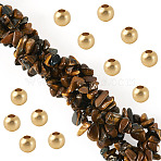 1 Strand Natural Tiger Eye Chip Beads Strands, with 50Pcs Golden Tone Brass Spacer Round Beads, 5~8x5~8mm, Hole: 1mm, about 31.5 inch(G-TAD0001-06)