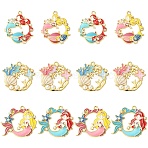 12Pcs 6 Styles Alloy Enamel Pendants, with Rhinestone, Mermaid Charm, Mixed Color, 27~29.5x26~32.5x2.5~5mm, Hole: 1.8~2mm, 2pcs/style(ENAM-YW0005-31)