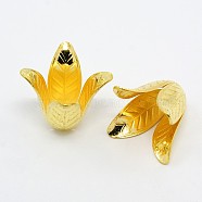 4-Petal Brass Flower Bead Caps, Golden, 17x22mm, Hole: 2.5mm(KK-M010-02G)