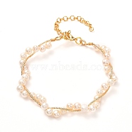 Natural Pearl Multi-strand Bracelet for Girl Women, Brass Rolo Chain Bracelet, Real 18K Gold Plated, 7-1/8 inch(18cm)(BJEW-JB06825)