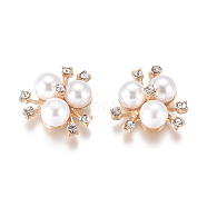 Alloy Cabochons, with Crystal Rhinestone & Acrylic Imitation Pearl, Flower, Light Gold, White, 19~20x21~22x10mm(PALLOY-I198-A05)