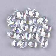 Transparent Glass Charms, AB Color Plated, teardrop, Clear AB, 9x6x6mm, Hole: 0.5mm(GGLA-S042-05B)