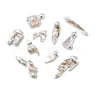 Natural Freshwater Pearl Pendants, with Silver Tone Brass Findings, Lead Free & Cadmium Free, Nuggets, 31.5~61.5x10~27x2~7mm, Hole: 2mm(KK-F836-01S)