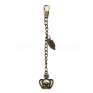 Tibetan Style Alloy Keychains, with Keychain Clasp Findings, Crown & Owl, Antique Bronze, 12.3cm(KEYC-WH0025-026)