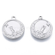 201 Stainless Steel Pendants, Flat Round with Cat, Stainless Steel Color, 24x20.5x2mm, Hole: 2mm(STAS-N098-188P)