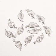 316 Surgical Stainless Steel Pendants, Leaf, Stainless Steel Color, 14x6x0.5mm, Hole: 1mm(X-STAS-K096-22P)