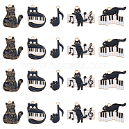 20Pcs 5 Style Music Theme Charm, Alloy Enamel Pendants, Cat with Piano & Music Scores, Black, 20~28x17~28x1.2mm, hole: 2mm, 4pcs/style(ENAM-FH0001-47)