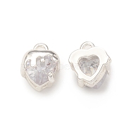 Clear Glass Pendnants, with Brass Findings, Heart Charms, Silver, 9x7.5x6mm, Hole: 1.4mm(KK-P228-22S)