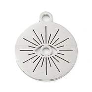 304 Stainless Steel Pendants, Laser Cut, Stainless Steel Color, Flat Round Charm, Eye, 25x21x1mm, Hole: 3mm(STAS-B056-26P-05)