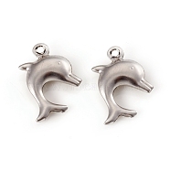 304 Stainless Steel Pendants, Dolphin, Stainless Steel Color, 16x10x3mm, Hole: 1mm(STAS-G229-10P-01)